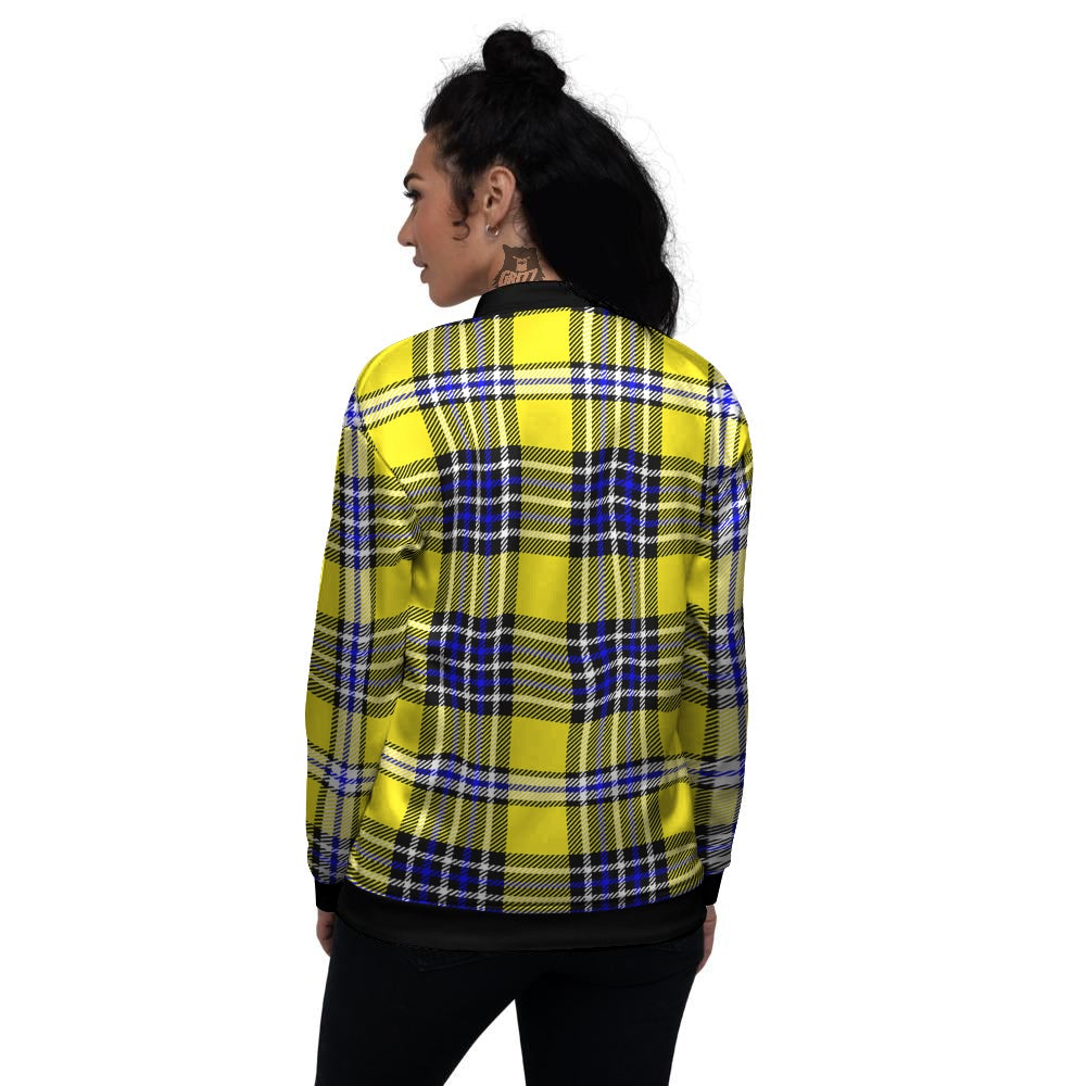 Blue Tartan And Black Yellow Print Pattern Women's Bomber Jacket-grizzshop