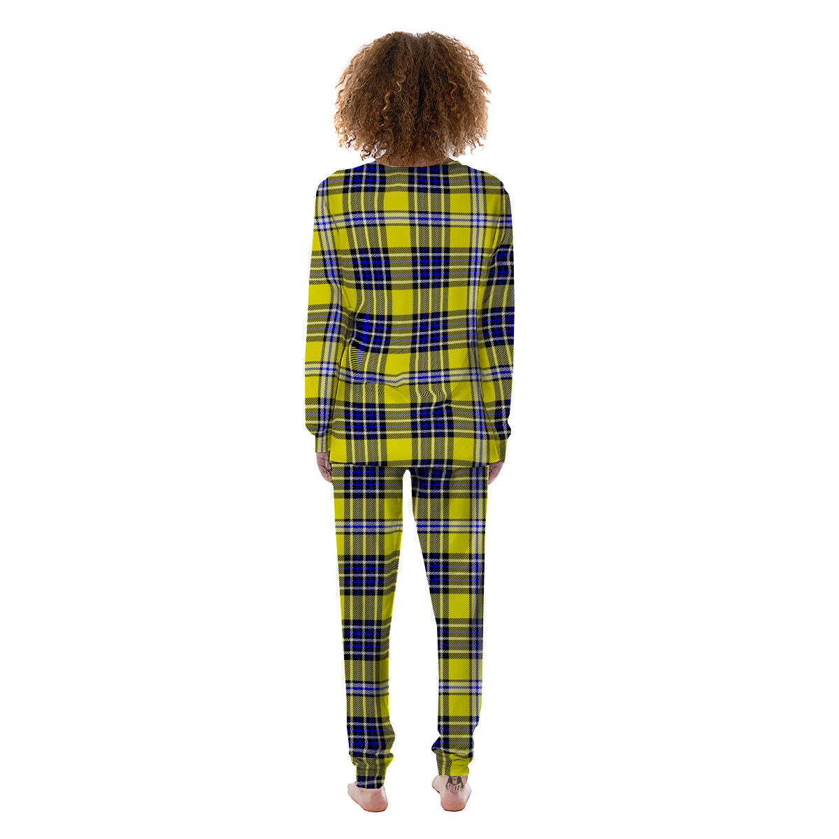 Blue Tartan And Black Yellow Print Pattern Women's Pajamas-grizzshop