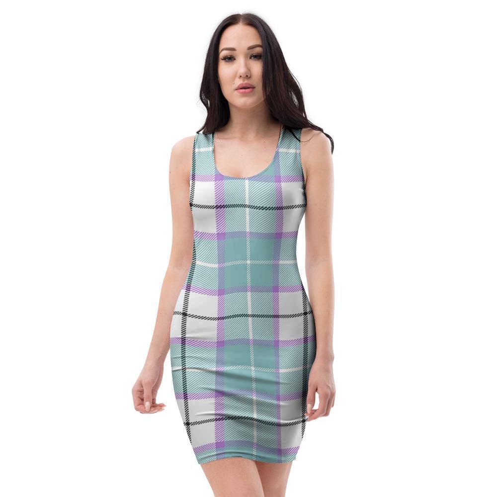 Blue Tartan Plaid Bodycon Dress-grizzshop