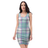 Blue Tartan Plaid Bodycon Dress-grizzshop