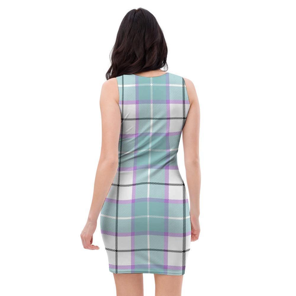Blue Tartan Plaid Bodycon Dress-grizzshop