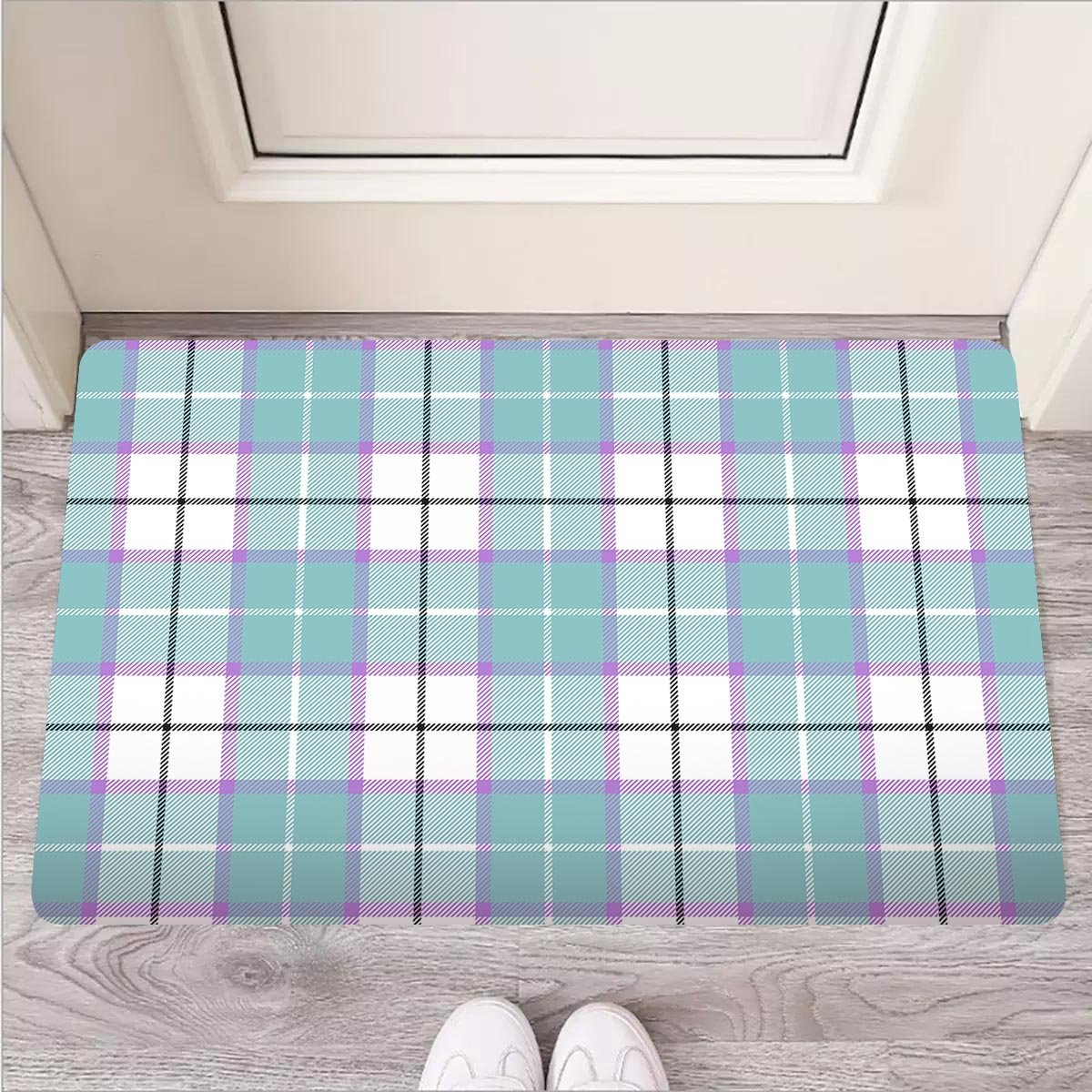 Blue Tartan Plaid Door Mat-grizzshop