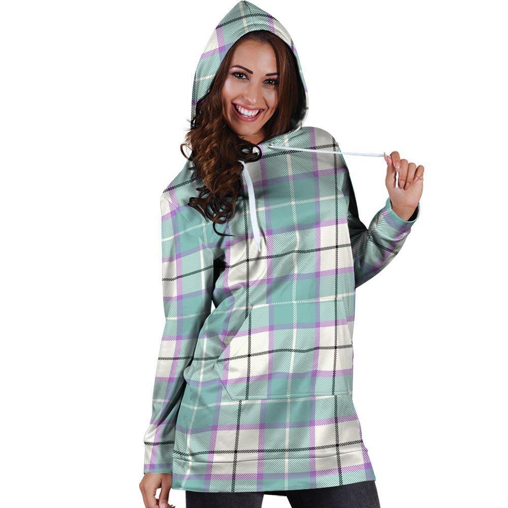 Blue Tartan Plaid Hoodie Dress-grizzshop