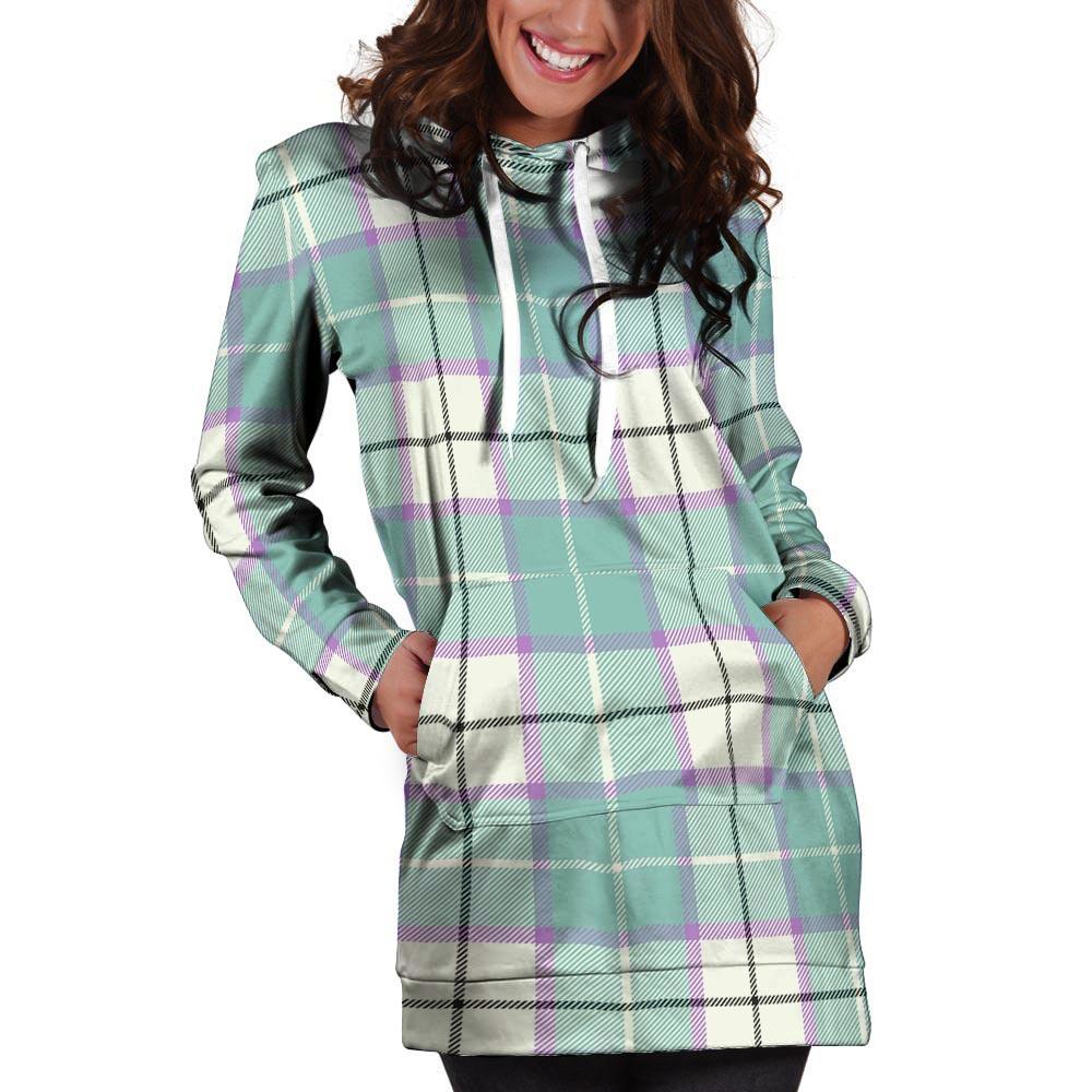 Blue Tartan Plaid Hoodie Dress-grizzshop