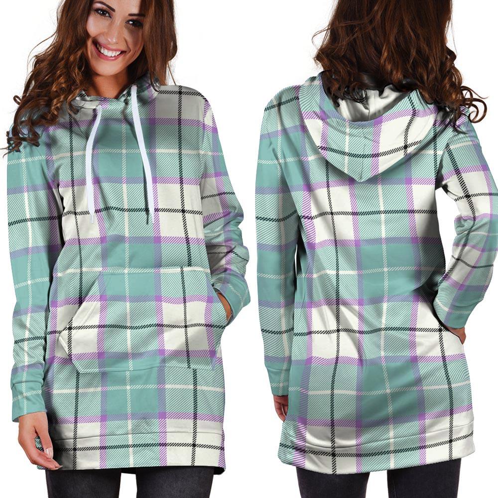 Blue Tartan Plaid Hoodie Dress-grizzshop