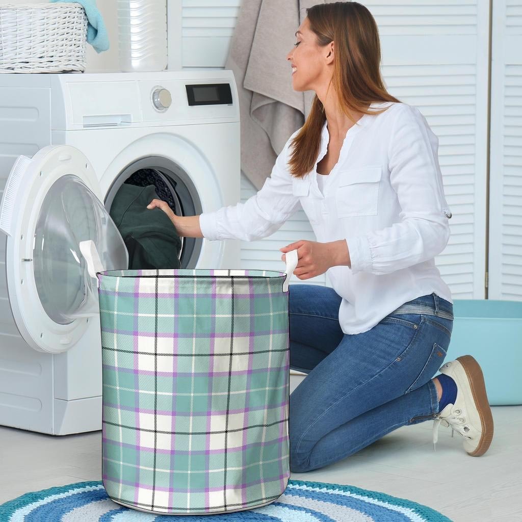 Blue Tartan Plaid Laundry Basket-grizzshop