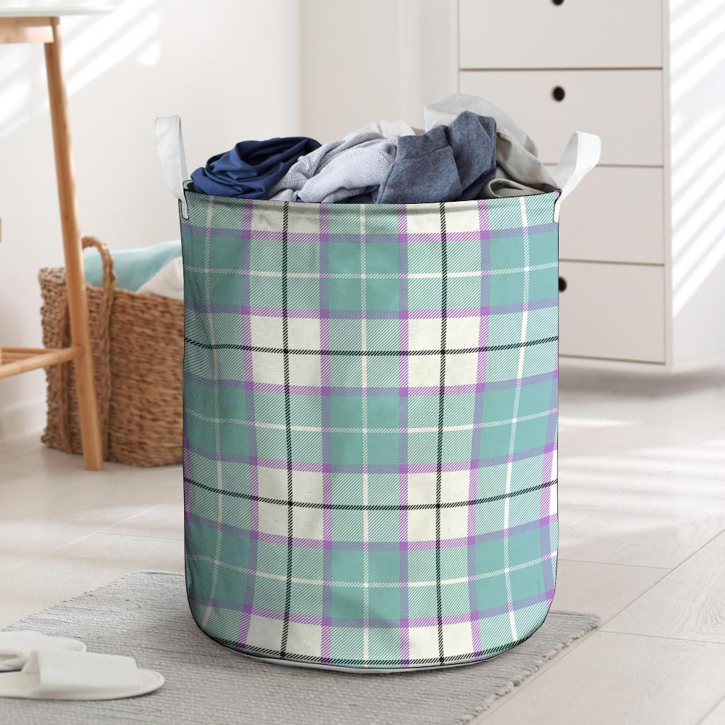 Blue Tartan Plaid Laundry Basket-grizzshop