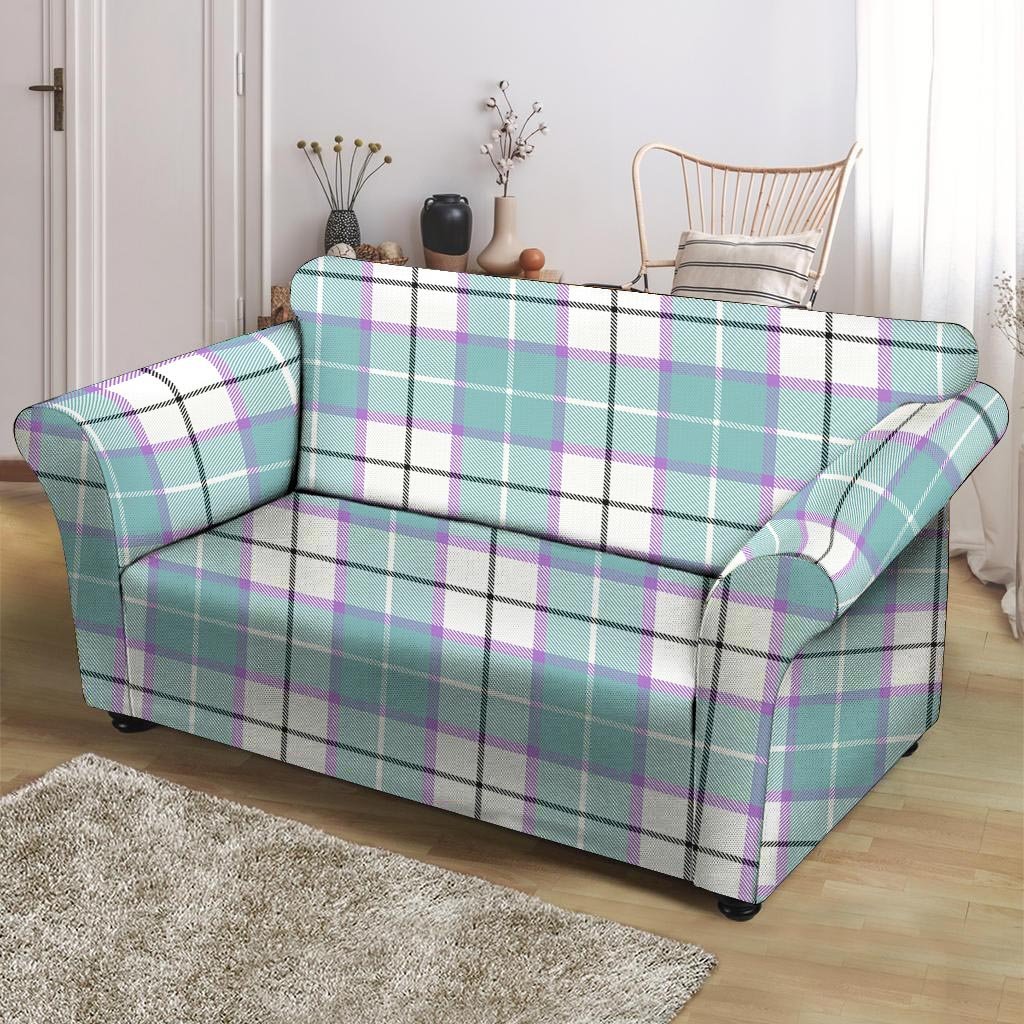 Blue Tartan Plaid Loveseat Cover-grizzshop