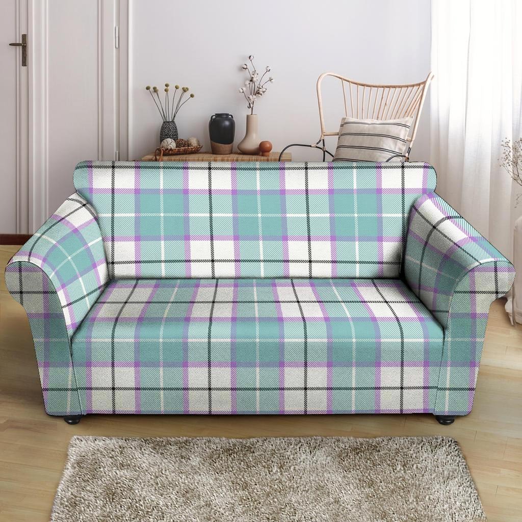 Blue Tartan Plaid Loveseat Cover-grizzshop