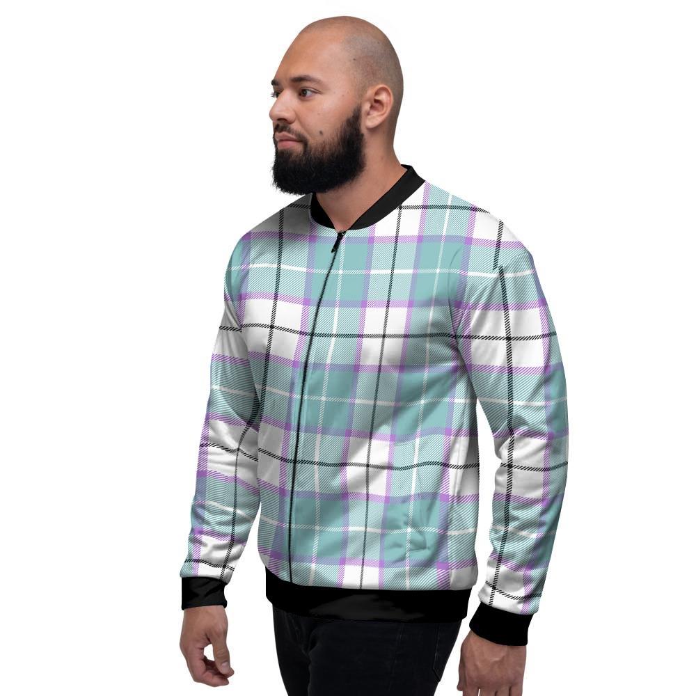 Blue Tartan Plaid Men's Bomber Jacket-grizzshop