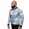 Blue Tartan Plaid Men's Bomber Jacket-grizzshop