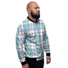 Blue Tartan Plaid Men's Bomber Jacket-grizzshop