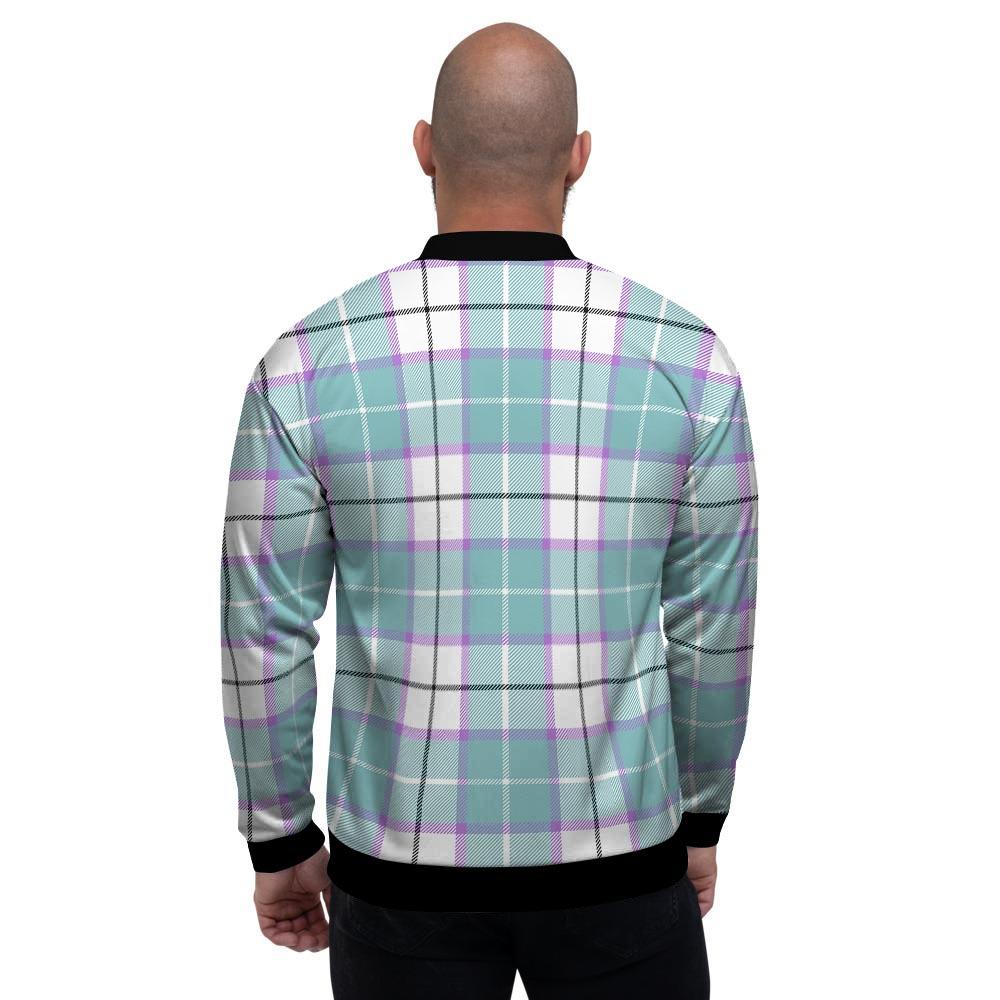 Blue Tartan Plaid Men's Bomber Jacket-grizzshop