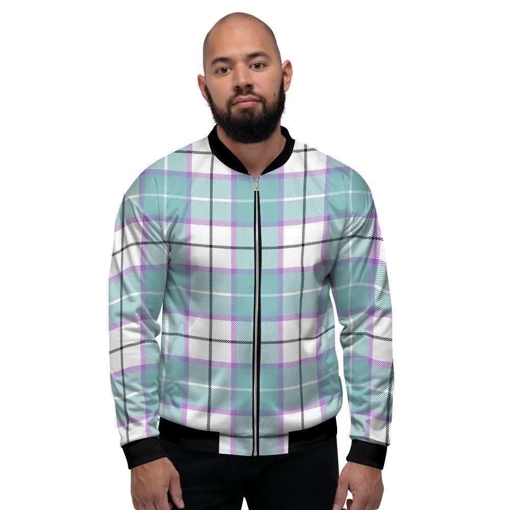 Blue Tartan Plaid Men's Bomber Jacket-grizzshop