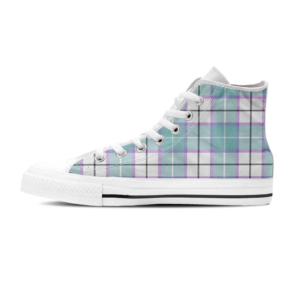 Blue Tartan Plaid Men's High Top Shoes-grizzshop