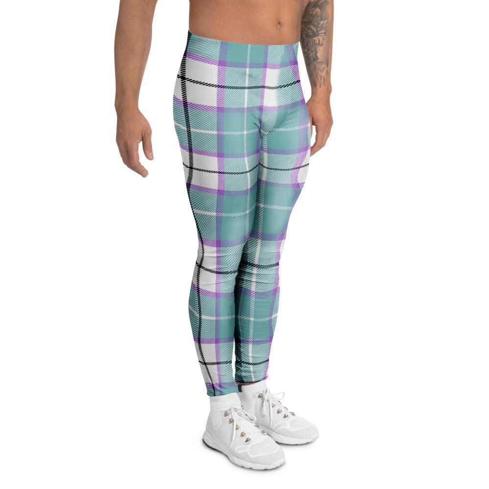 Blue Tartan Plaid Men's Leggings-grizzshop