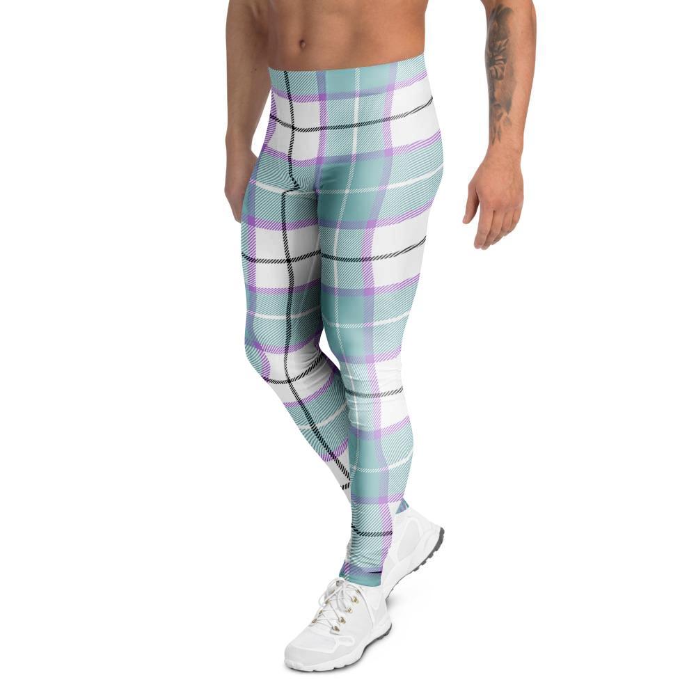 Blue Tartan Plaid Men's Leggings-grizzshop