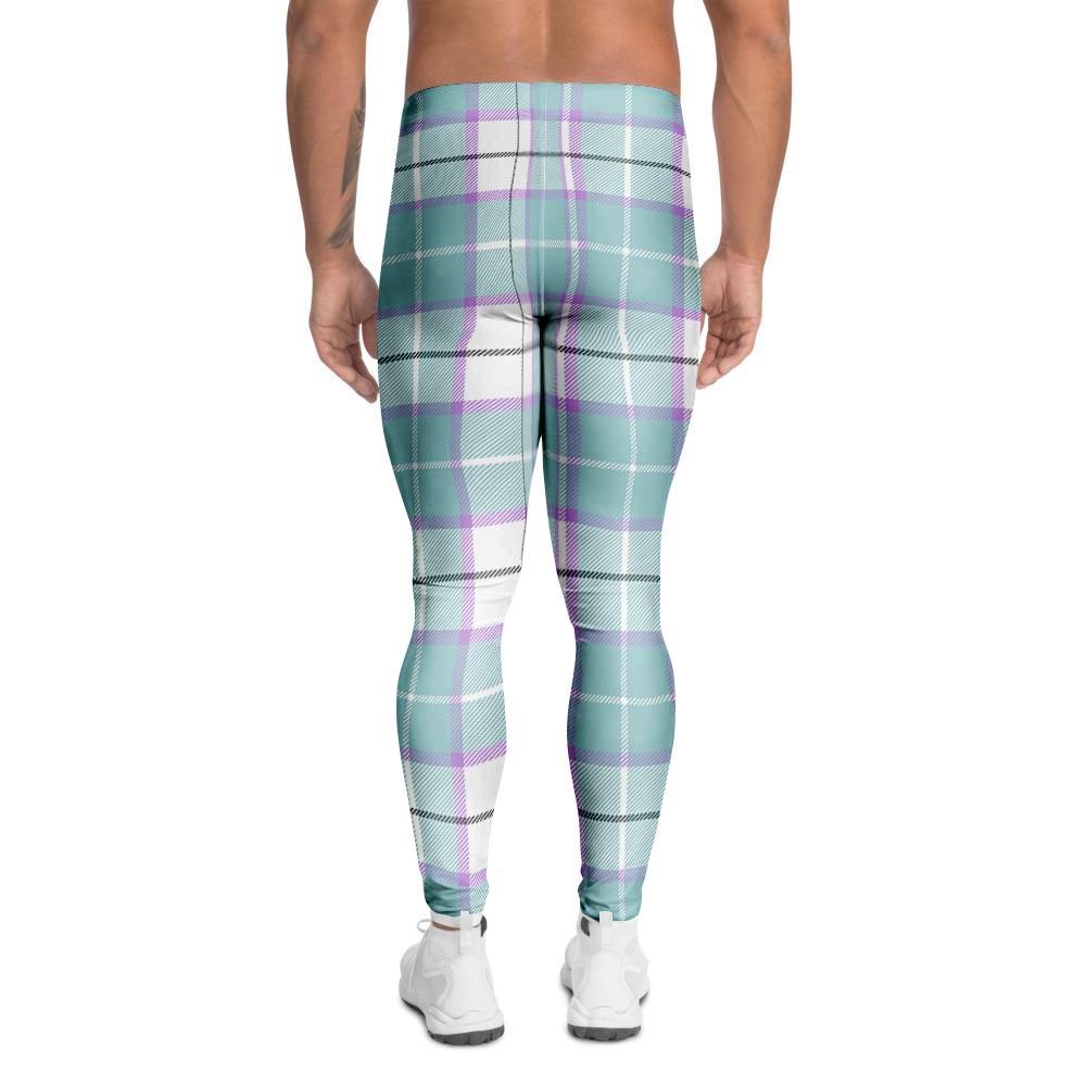 Blue Tartan Plaid Men's Leggings-grizzshop