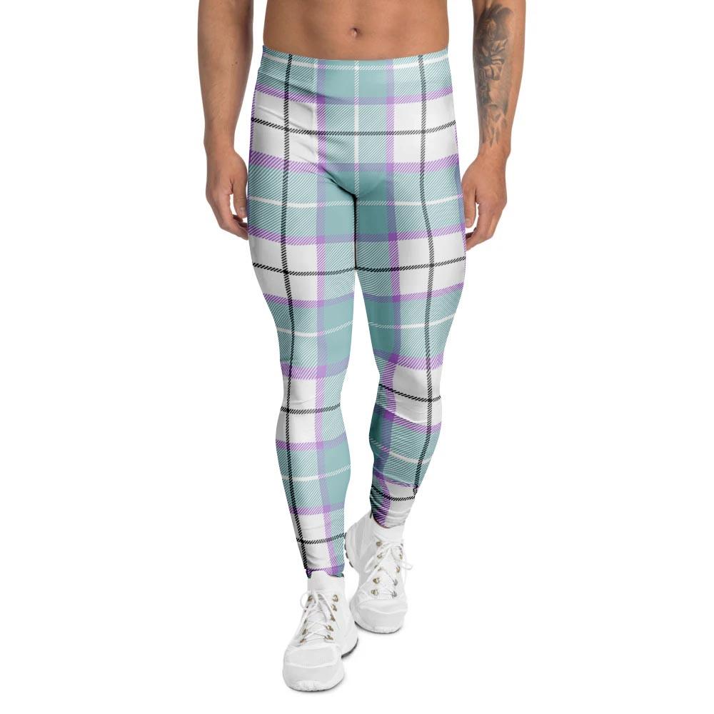 Blue Tartan Plaid Men's Leggings-grizzshop