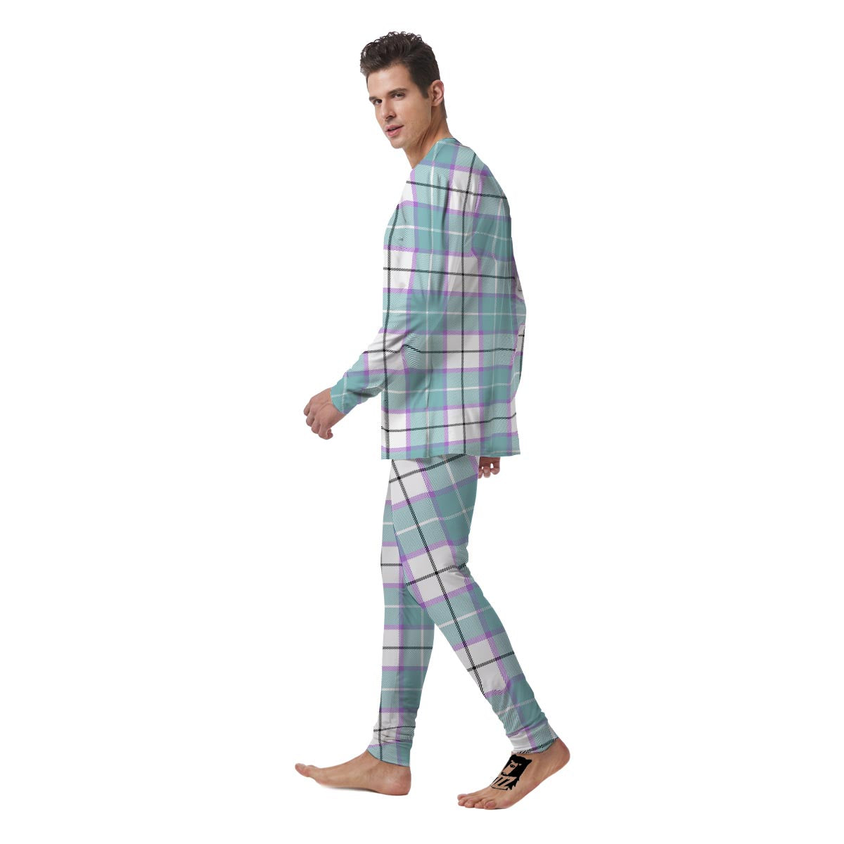 Blue Tartan Plaid Men's Pajamas-grizzshop