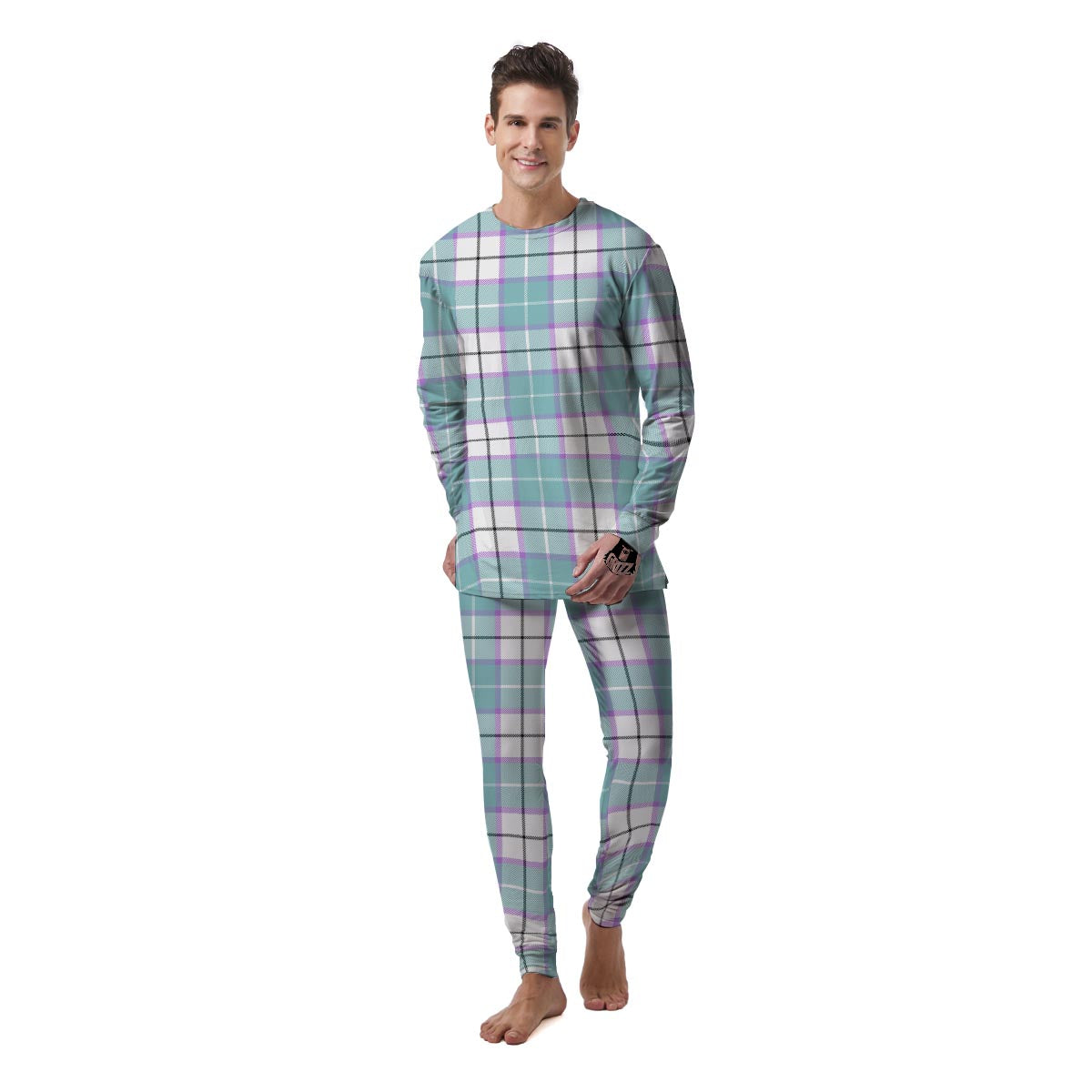 Blue Tartan Plaid Men's Pajamas-grizzshop