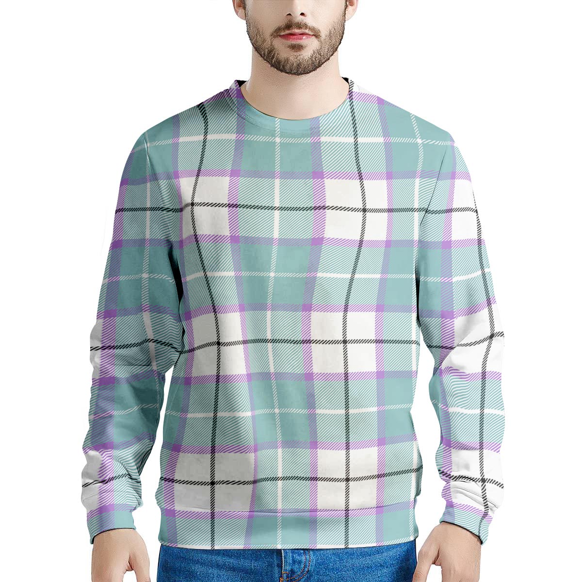 Blue Tartan Plaid Men's Sweatshirt-grizzshop