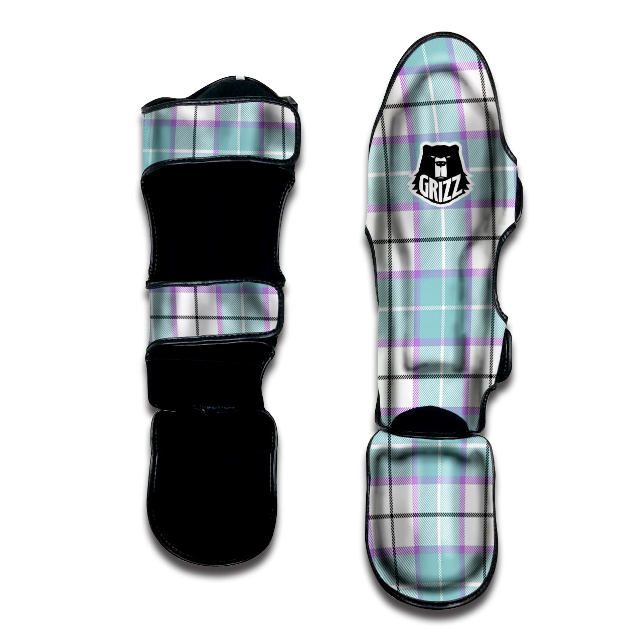 Blue Tartan Plaid Muay Thai Shin Guard-grizzshop