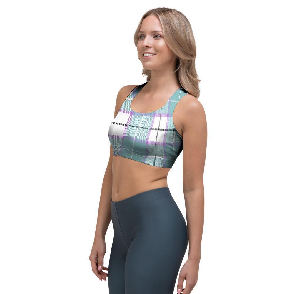 Blue Tartan Plaid Sports Bra-grizzshop