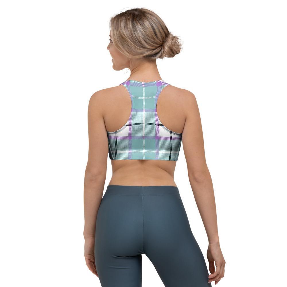 Blue Tartan Plaid Sports Bra-grizzshop