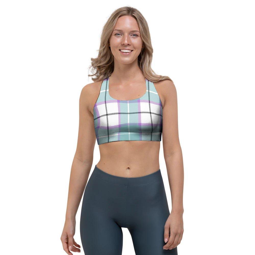 Blue Tartan Plaid Sports Bra-grizzshop