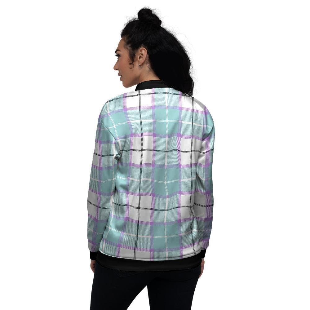 Blue Tartan Plaid Women's Bomber Jacket-grizzshop