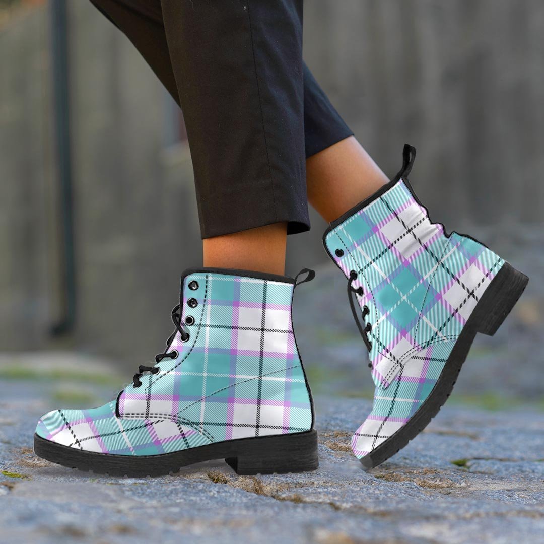 Blue Tartan Plaid Women's Boots-grizzshop