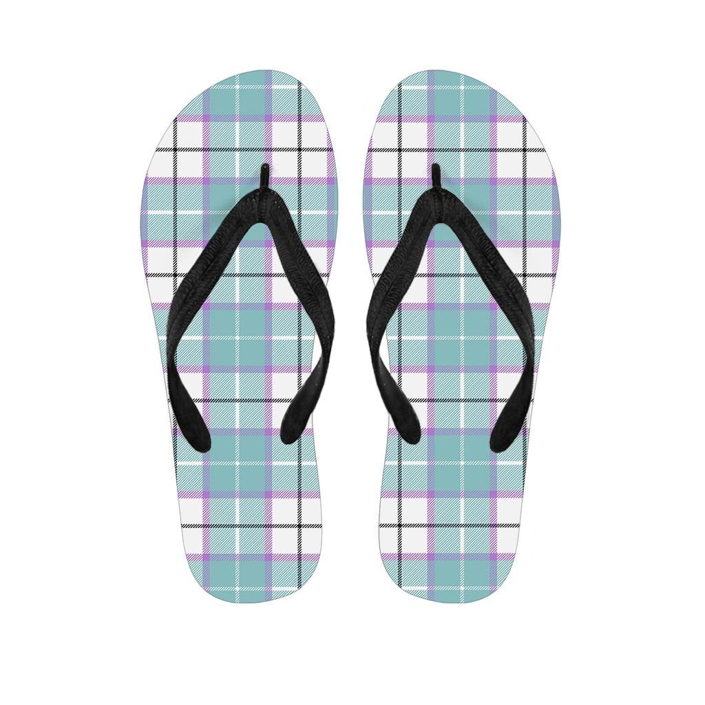 Blue Tartan Plaid Women's Flip Flops-grizzshop