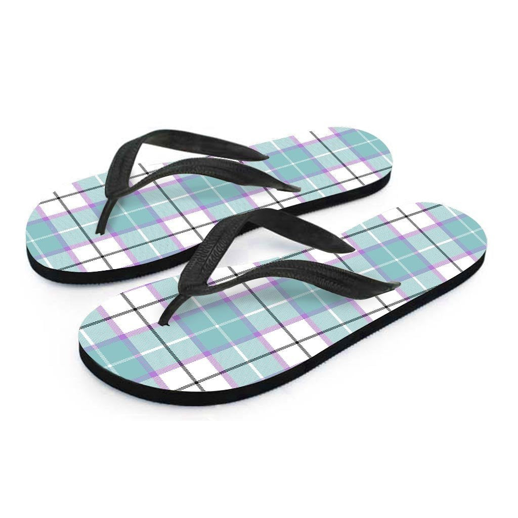 Blue Tartan Plaid Women's Flip Flops-grizzshop