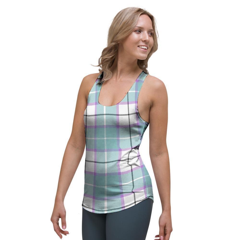 Blue Tartan Plaid Women's Racerback Tank Top-grizzshop