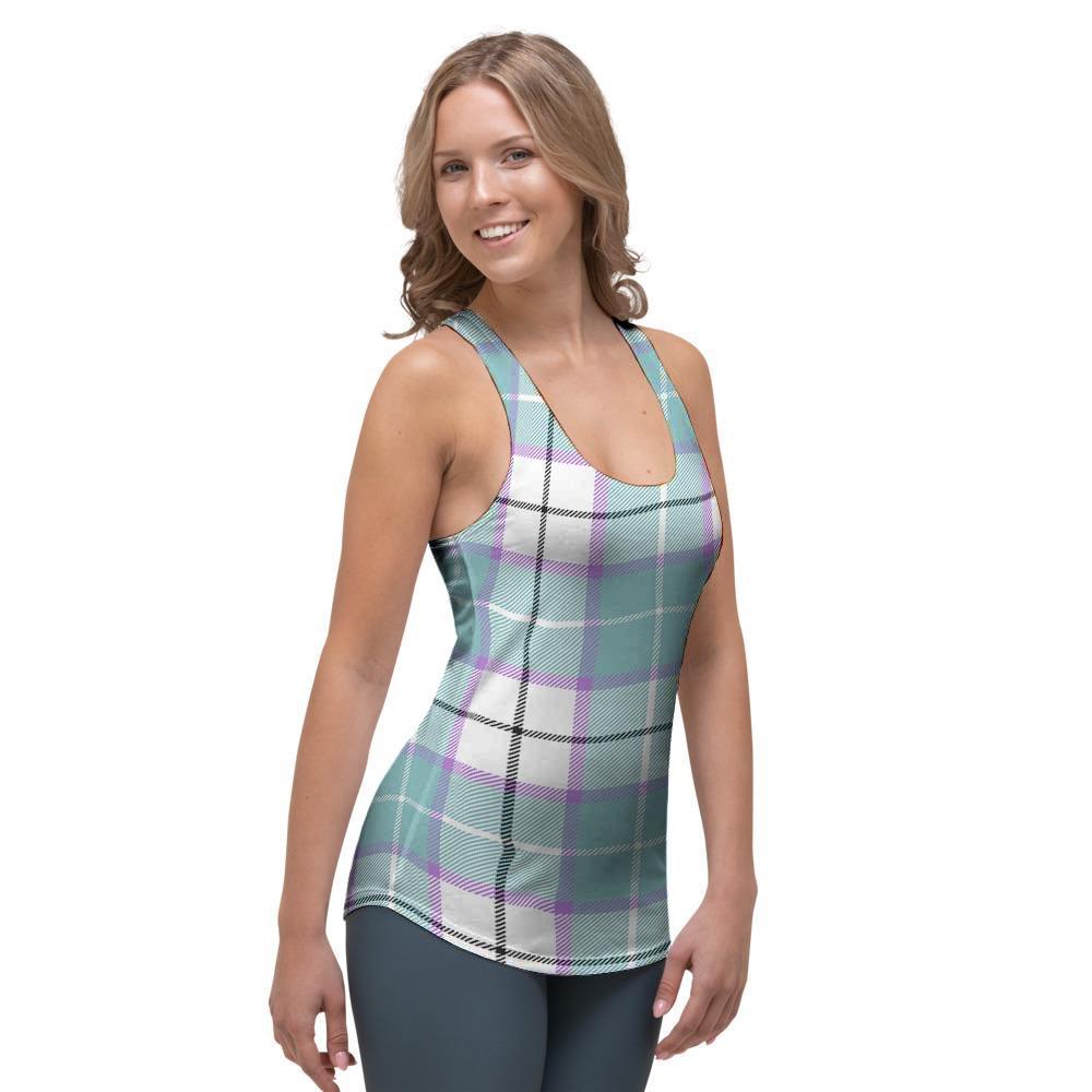 Blue Tartan Plaid Women's Racerback Tank Top-grizzshop