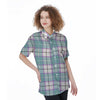 Blue Tartan Plaid Women's Short Sleeve Shirts-grizzshop