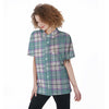 Blue Tartan Plaid Women's Short Sleeve Shirts-grizzshop