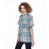 Blue Tartan Plaid Women's Short Sleeve Shirts-grizzshop