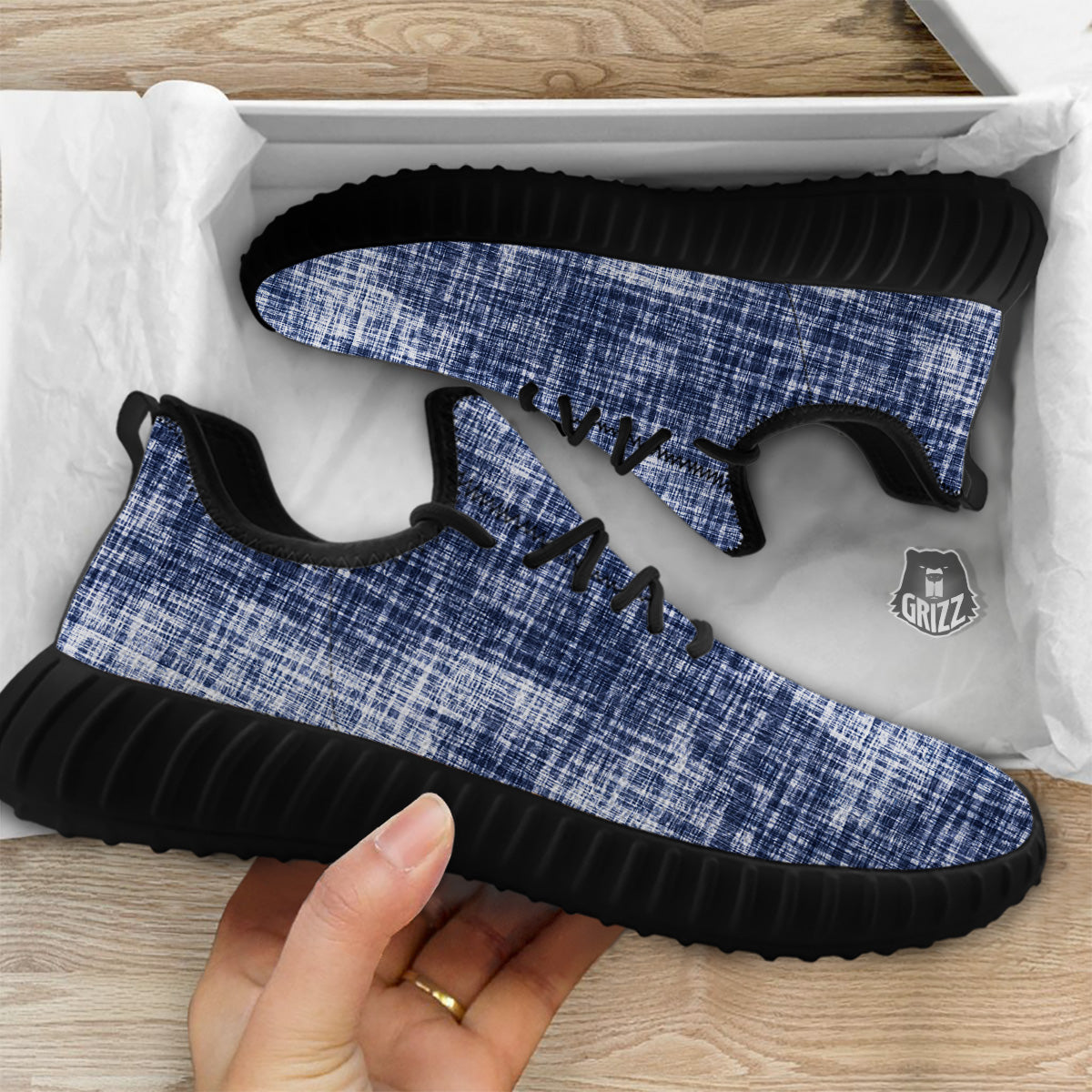 Blue Tie Dye Acid Wash Print Black Walking Shoes-grizzshop