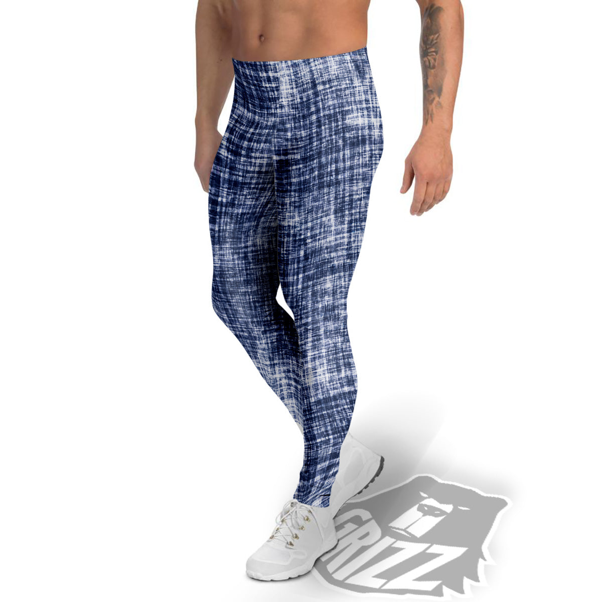 Blue Tie Dye Acid Wash Print Men's Leggings-grizzshop