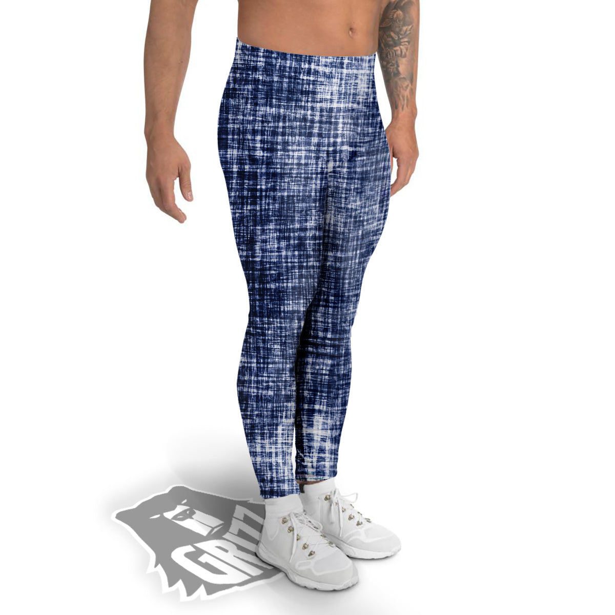Blue Tie Dye Acid Wash Print Men's Leggings-grizzshop
