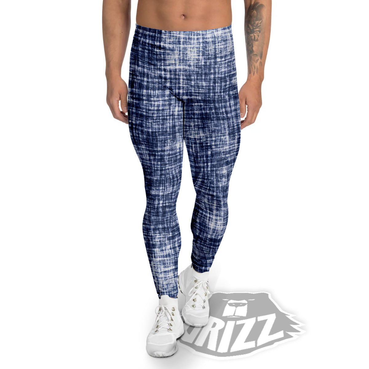 Blue Tie Dye Acid Wash Print Men's Leggings-grizzshop