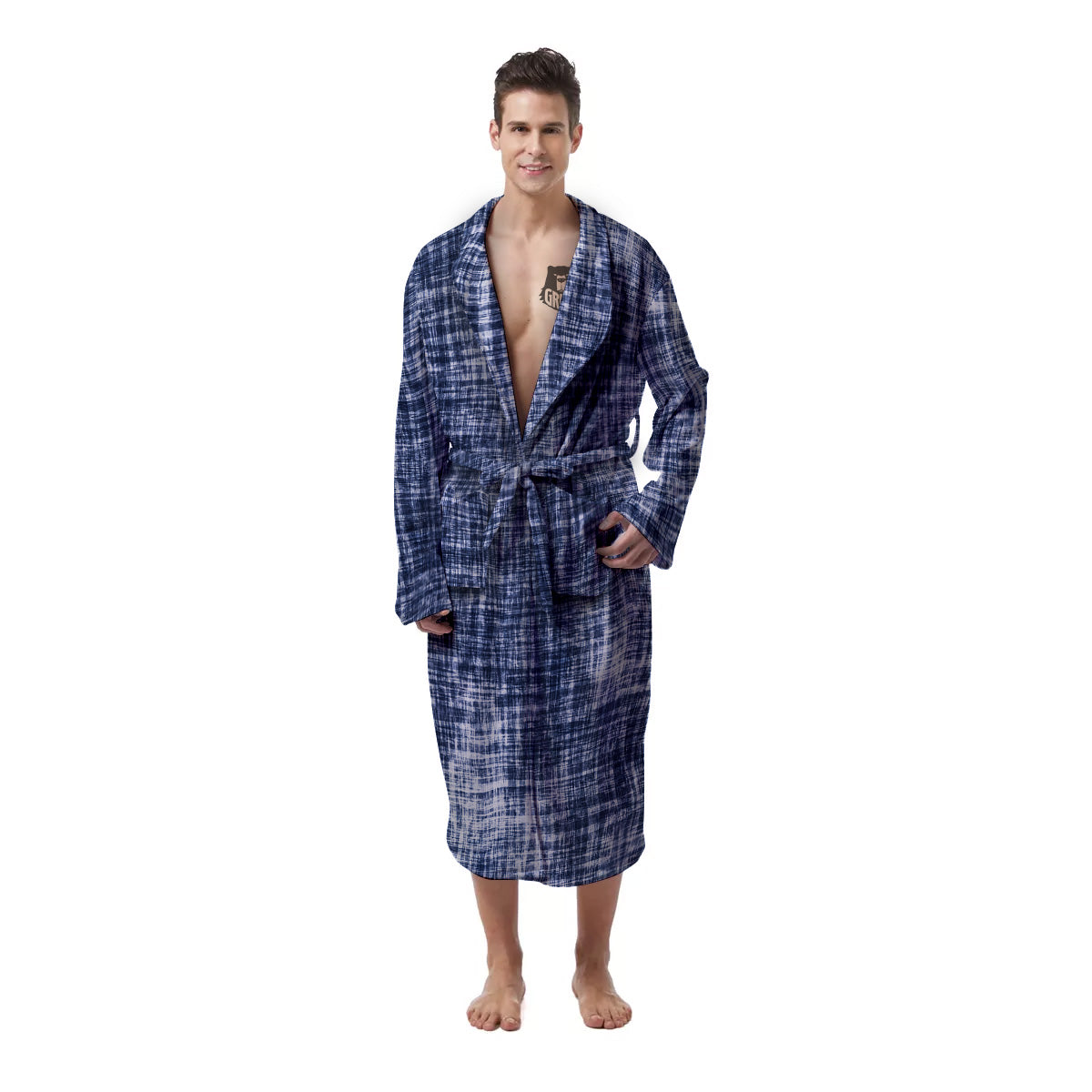 Blue Tie Dye Acid Wash Print Men's Robe-grizzshop