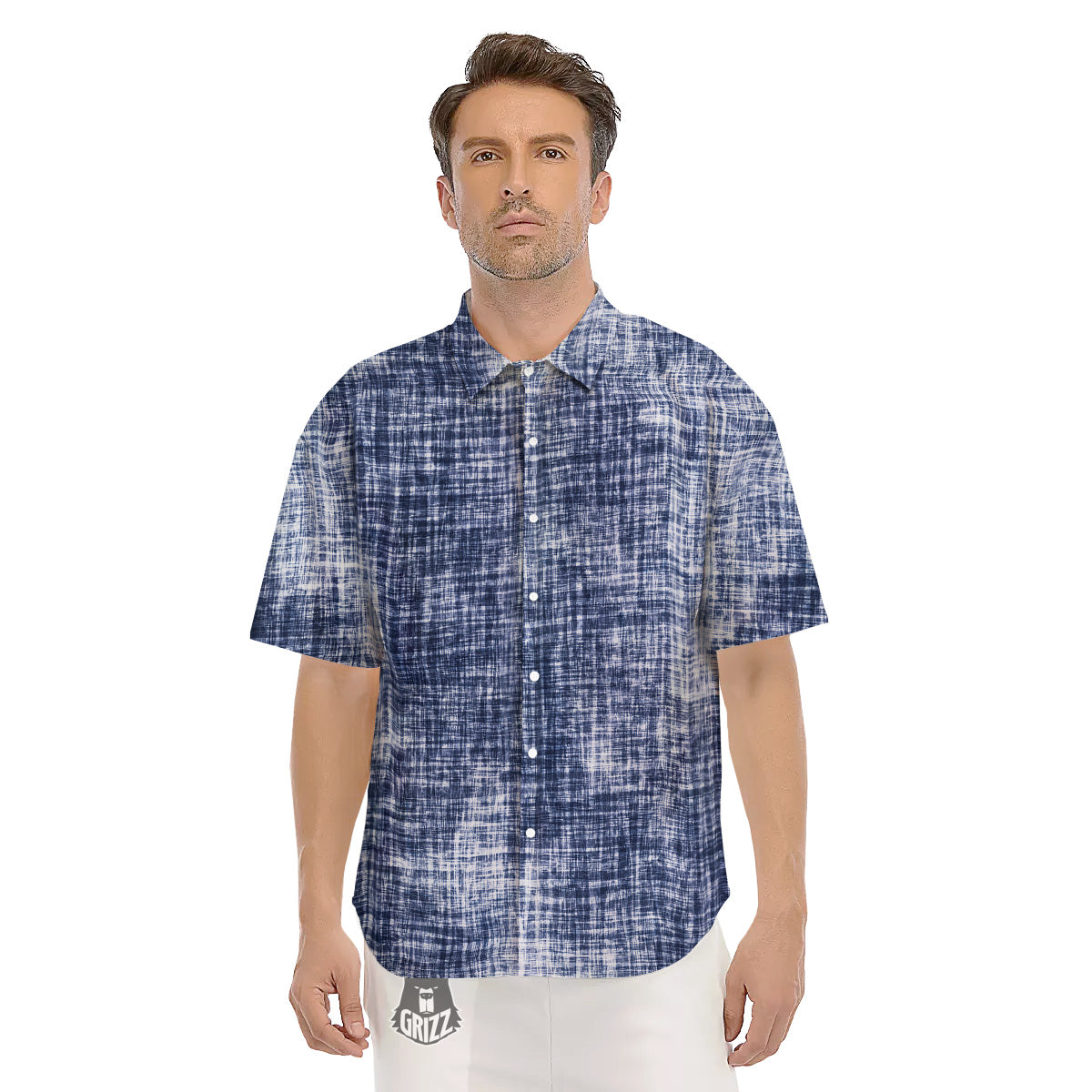 Blue Tie Dye Acid Wash Print Men's Short Sleeve Shirts-grizzshop