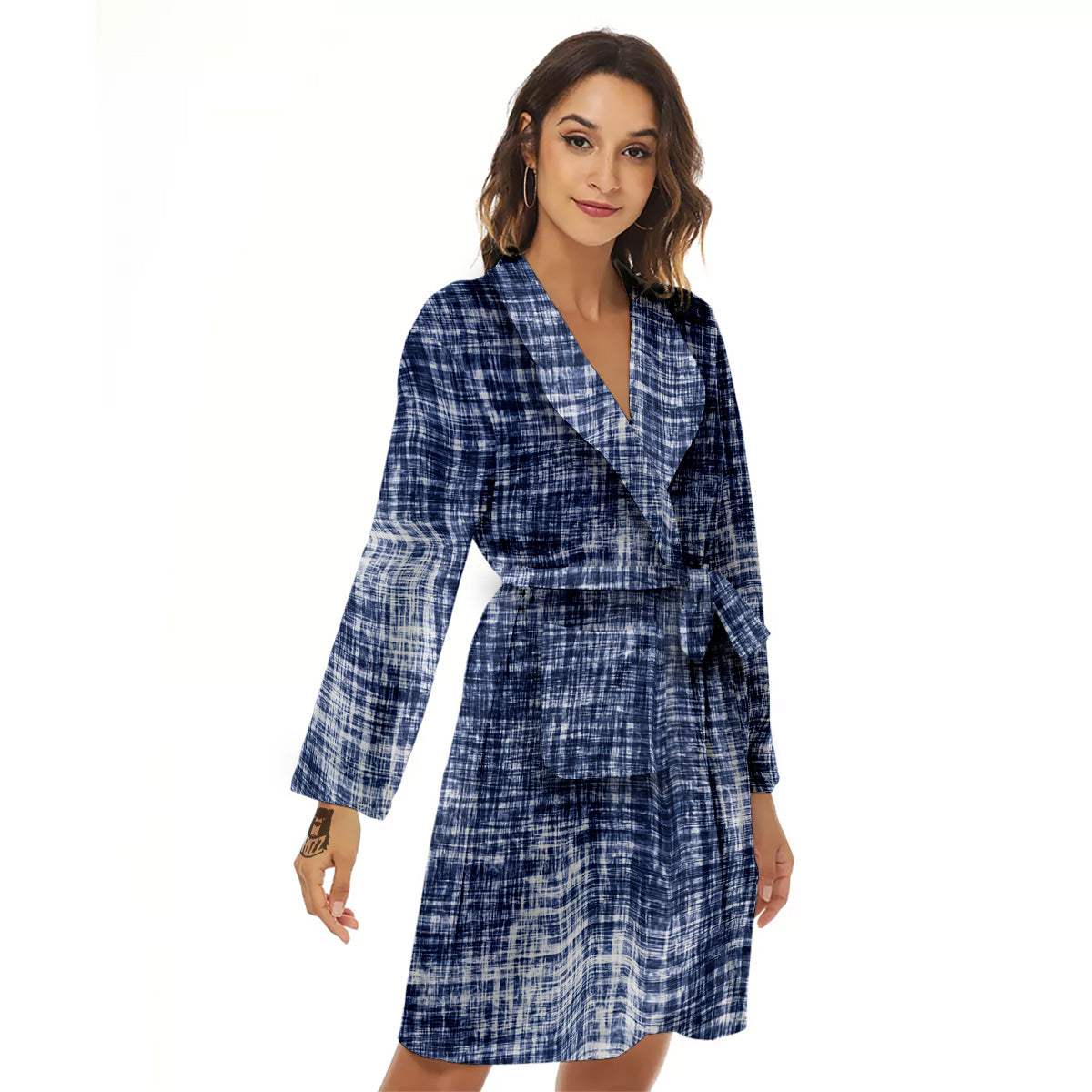 Blue Tie Dye Acid Wash Print Women's Robe-grizzshop