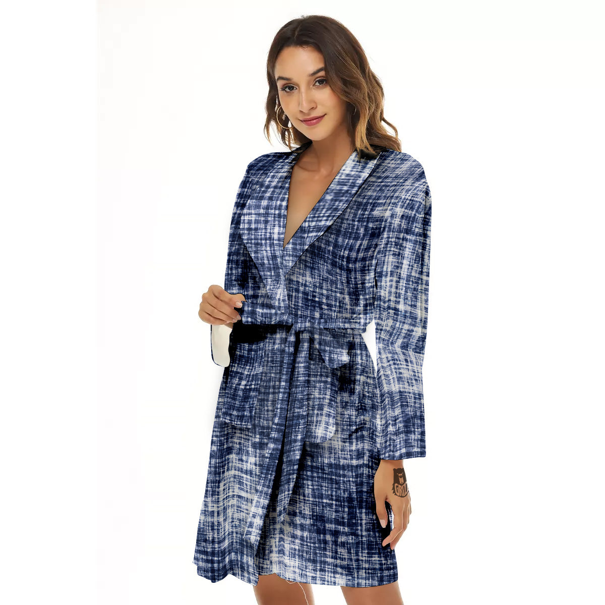 Blue Tie Dye Acid Wash Print Women's Robe-grizzshop