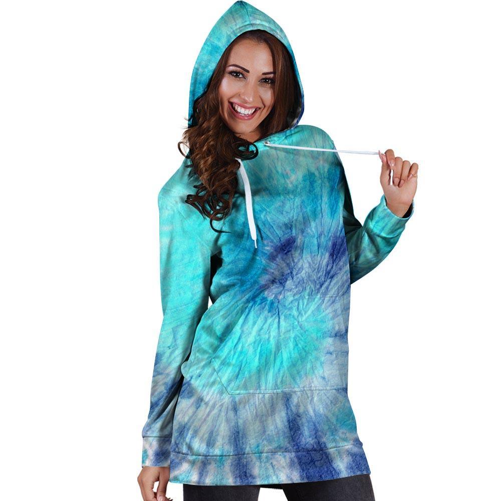 Blue Tie Dye Hoodie Dress-grizzshop