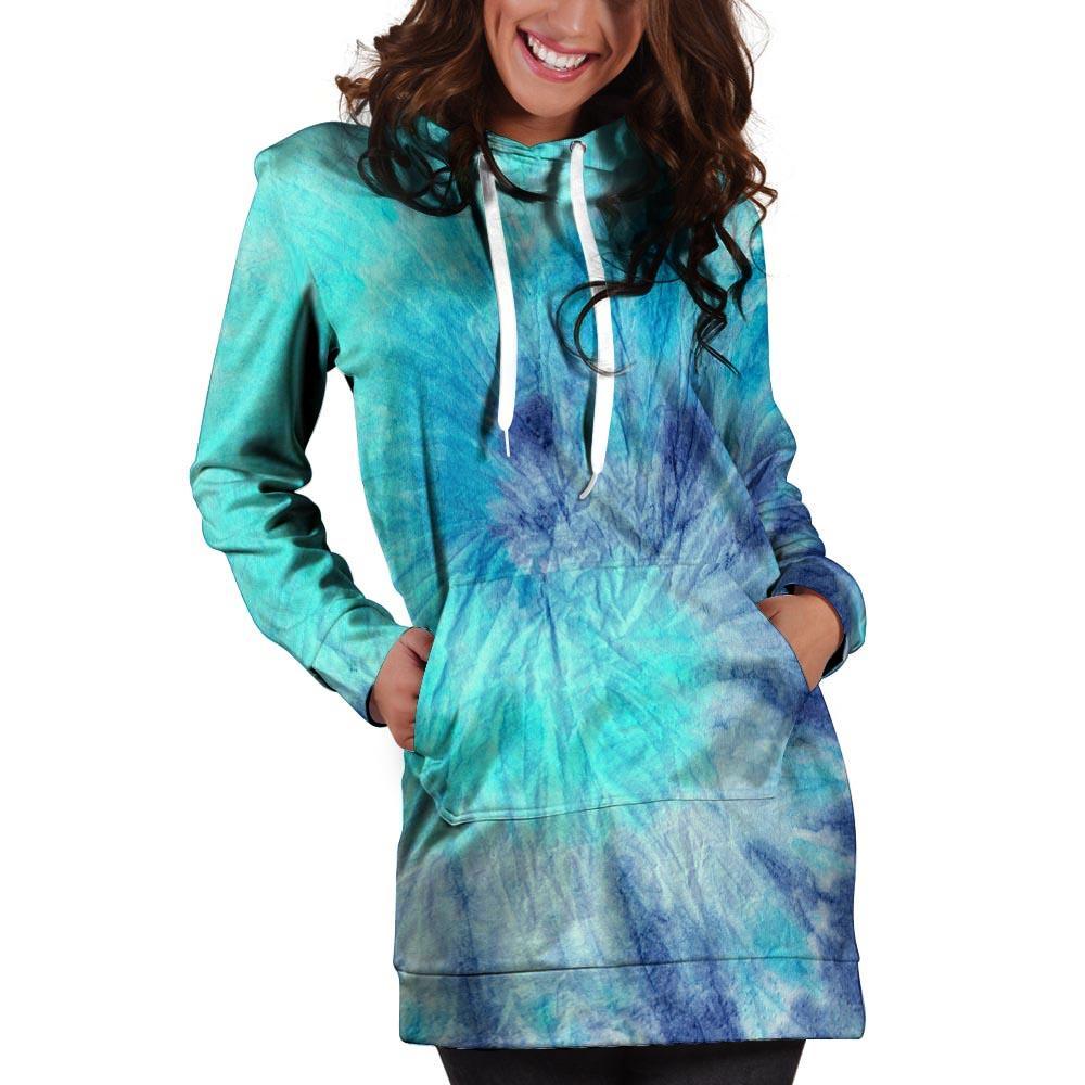 Blue Tie Dye Hoodie Dress-grizzshop