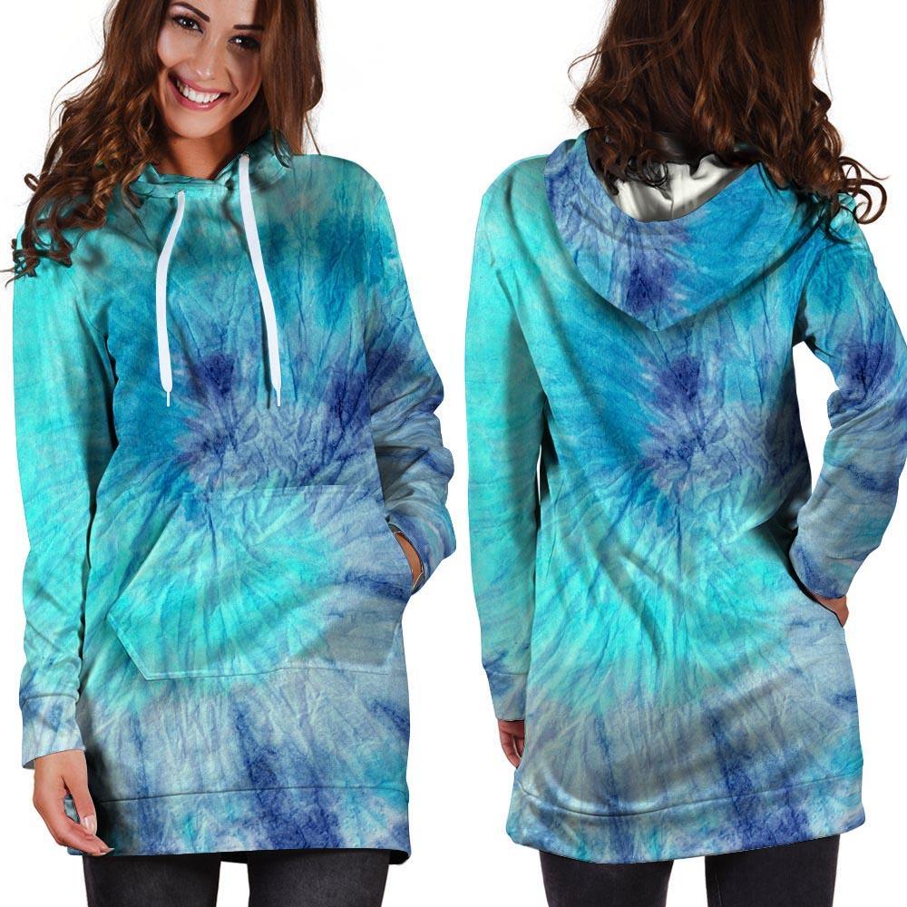 Blue Tie Dye Hoodie Dress-grizzshop